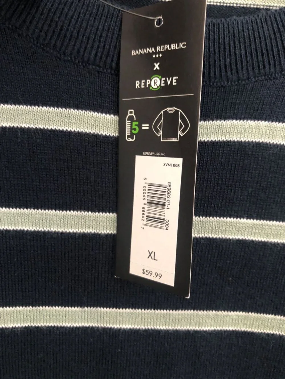 Banana Republic ECO Navy Striped Crew Neck Knit Sweater Top Men's XL NWT